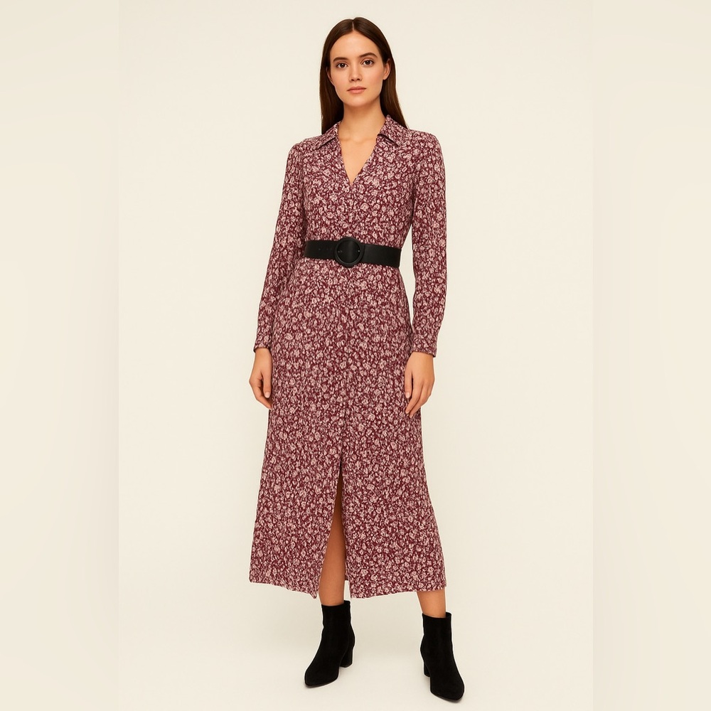 NWOT Deluc Belted Floral Long Sleeve Maxi Dress